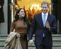 In this January 7, 2020, file photo, Britain's Prince Harry and Meghan, Duchess of Sussex leave Can…