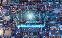 Close-up view of a modern GPU card with circuit and connections 3D rendering — Photo