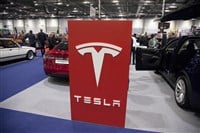 LONDON, UK - FEBRUARY 15th 2019: Tesla car brand on show at the Classic car show — Stock Editorial Photography