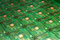 A printed circuit board in blue - stock image