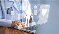 Medicine doctor using computer medical network connection — Photo