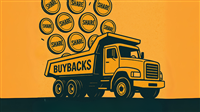 Drawing of a Buyback truck catching stock shares in its dump truck bed - MarketBeat original image, Copyright 2025